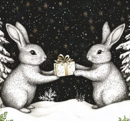 Deux lapins offrant et recevant des cadeaux